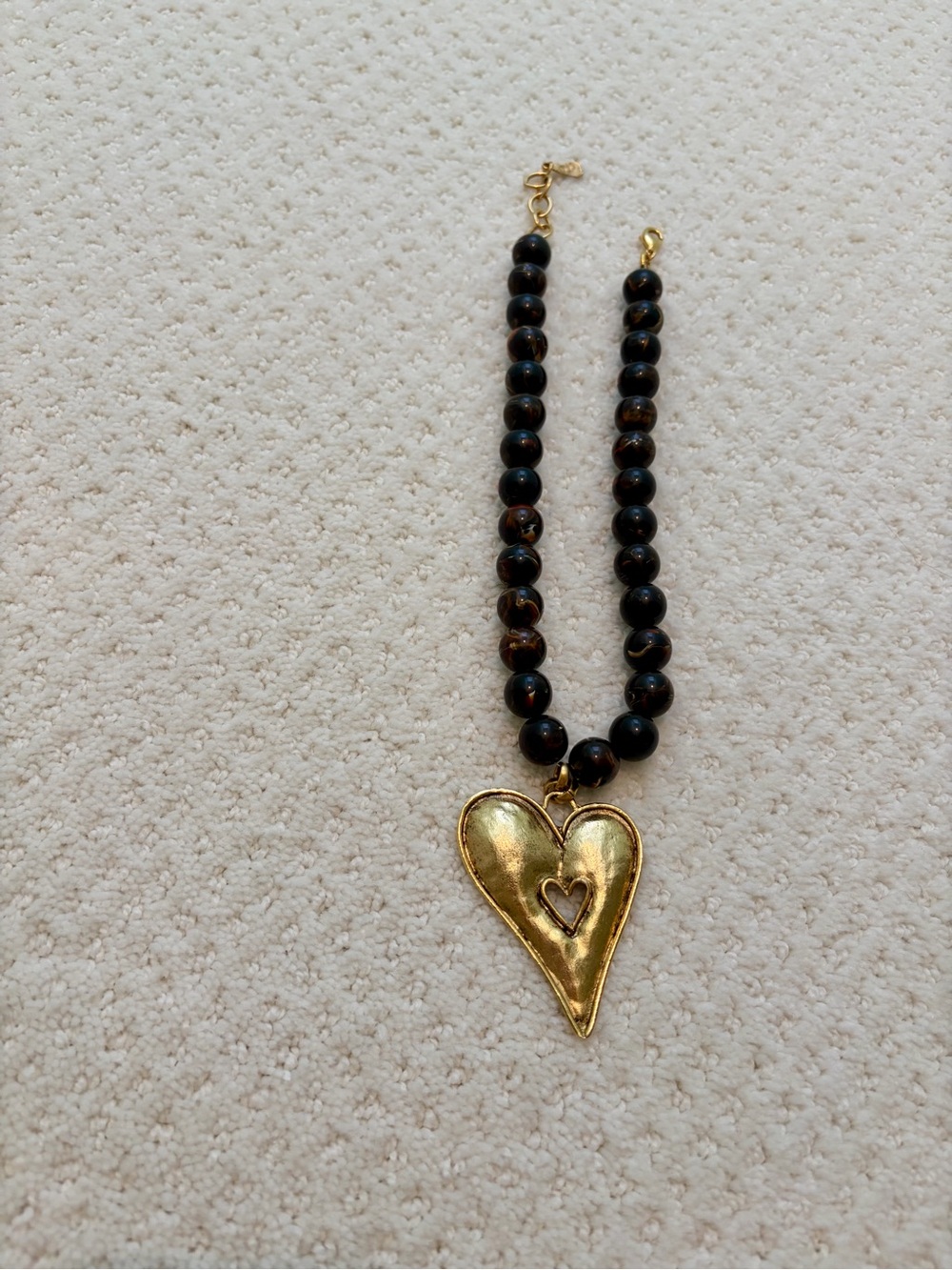 YOCHI NY Gold Heart Pendant Chocolate Brown Beaded Statement Necklace 2026 New
